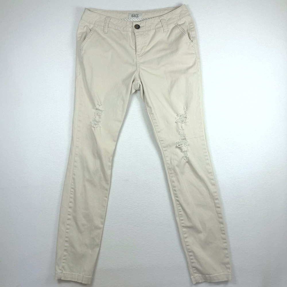 BKE Mollie Skinny Pants Womens 27 Tan Khaki Distressed Low Rise Chino 946-7463BK